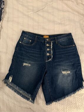 POL Dark Blue Distressed Denim Bermuda Shorts